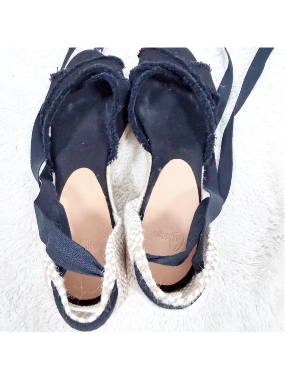 Castaner Bluma Wedge Espadrilles Black Ankle Tie Sandals Beachy Size 39 US 8.5